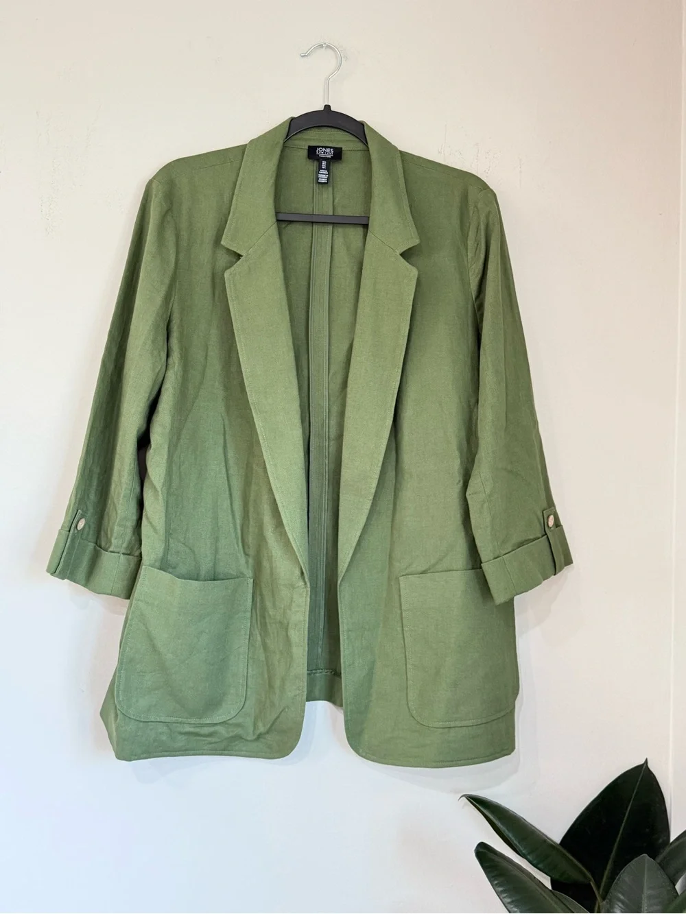Signature Green Linen Blend Open Front Blazer Jacket Size Large